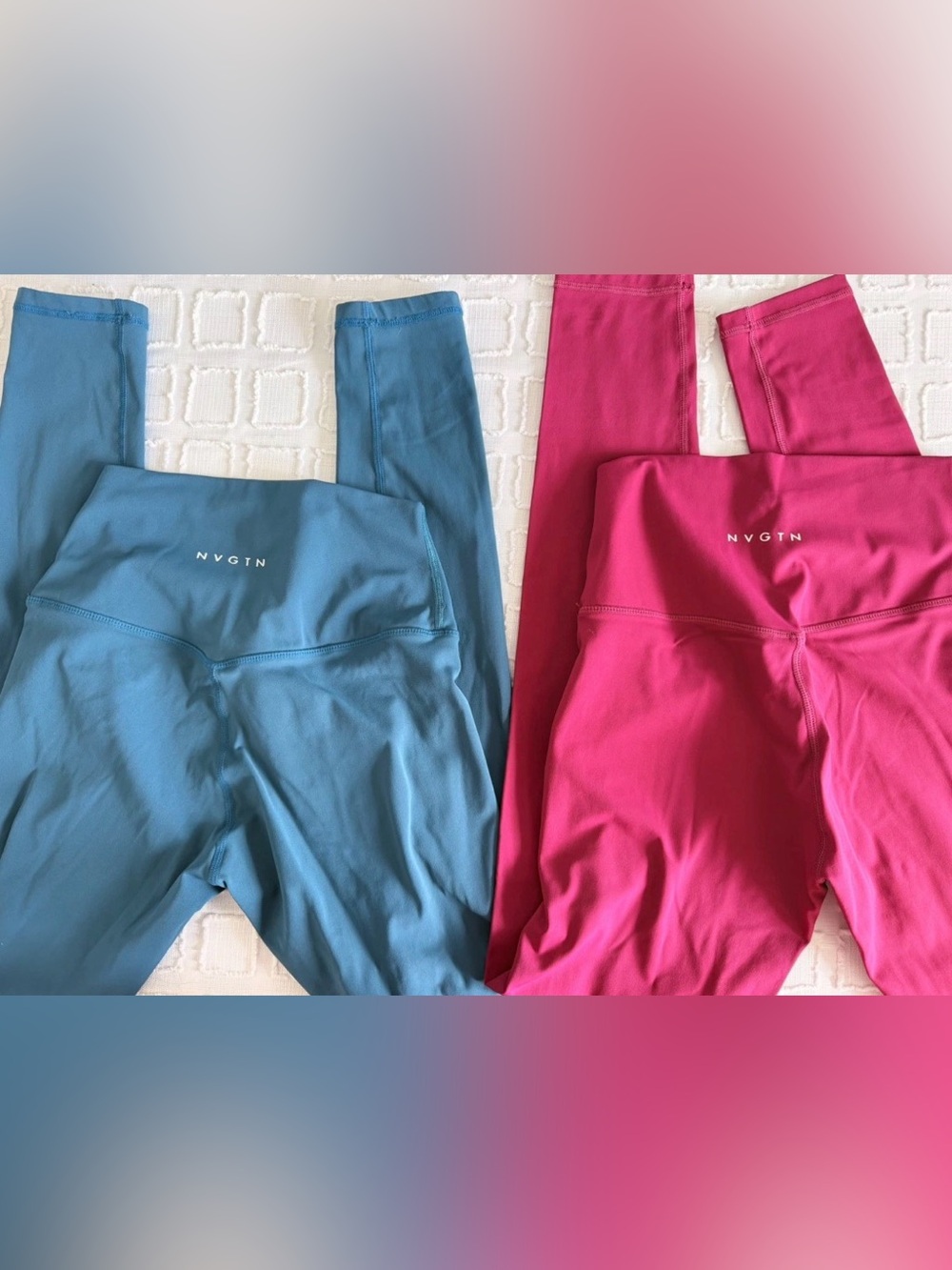 NVGTN 2 PAIR Seamless Yoga Workout Leggings High Waisted Blue Pink Size Medium